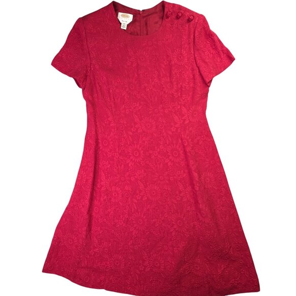 Talbots Dresses & Skirts - Talbots Dress Womens 12 P Red Silk Jacquard Floral A Line Midi Party Event Glam